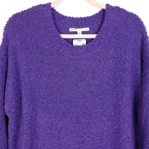 Seven 7 Womens Popcorn Chenille Sweater Size L Purple Long Sleeve Crew Neck New - Picture 3 of 11